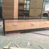 Kệ tivi khung sắt GHK-174 mặt kính ngăn kéo gỗ cao su Sồi 1 ke tivi khung sat mat go ghk 174