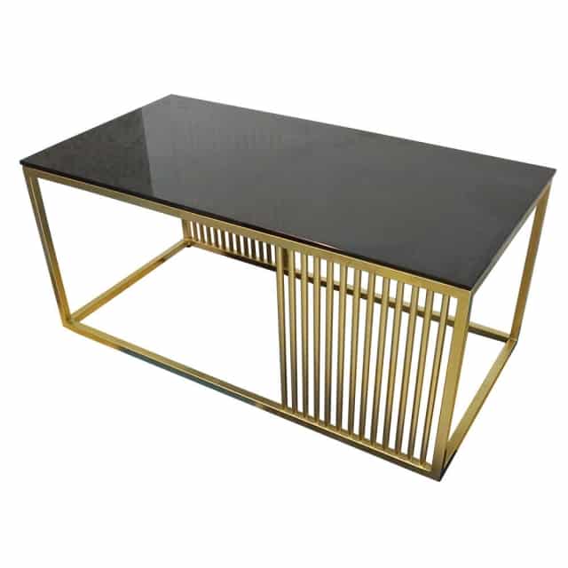 Bàn Sofa chữ nhật khung vàng đồng mặt kính đen GHS-8258 3 Bàn Sofa chữ nhật khung vàng đồng mặt kính đen GHS-8258