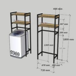 Kệ máy giặt cửa trên 2 tầng gỗ Cao Su khung sắt tĩnh điện GHS-9369