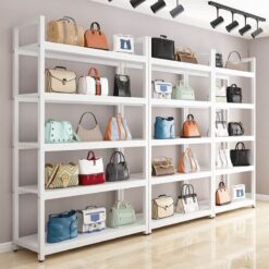 Kệ trung bày sản phẩm chân sắt mặt gỗ GHK-9498
