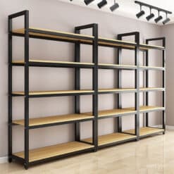 Kệ trung bày sản phẩm chân sắt mặt gỗ GHK-9498