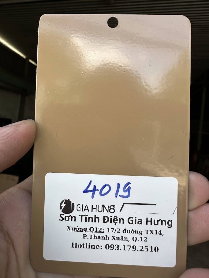 Tấm mẫu bột sơn tĩnh điện Đại Phú FF160/4019/CS(W) màu vàng champagne beige bóng